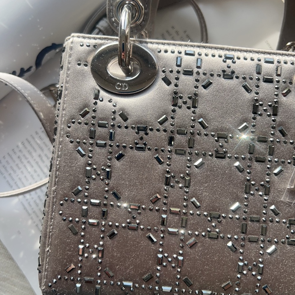 Dior Mini Beaded Satin Cannage Lady Dior Satchel Silver - Picture 2 of 10